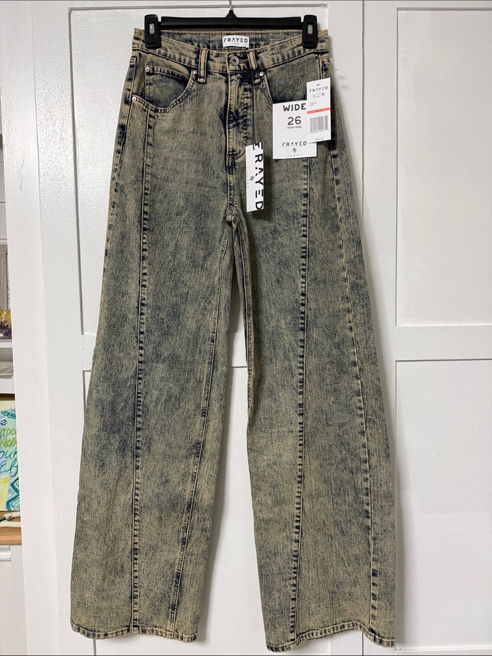Frayed Wide Leg Jeans in Black Acid Wash - Size 26